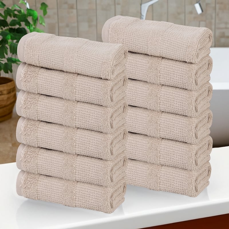Superior Roma Cotton Ribbed Absorbent Face Towel Washcloth Set of 12
