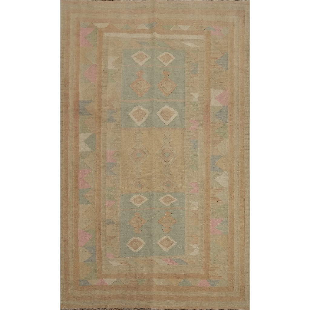 Hand Woven Oriental 100% Wool Carpet Southwestern Tribal Multi-Colored Kilim Area Rug - 5' 10'' X 4' 0''
