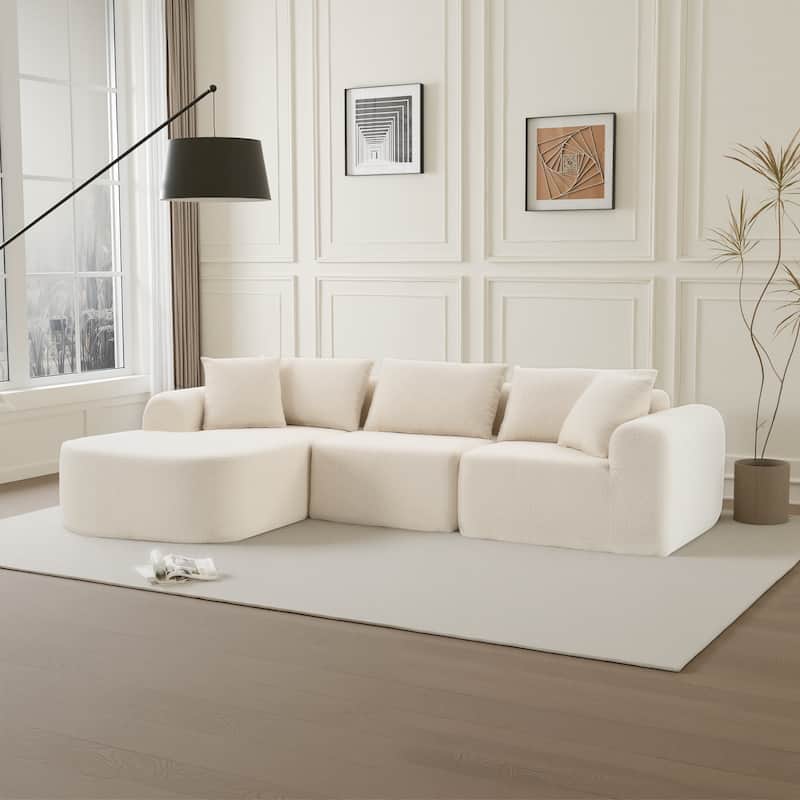 Dovelina Teddy Fabric Foam-Filled Sleeper Sofa Chaise for Living Room - Beige