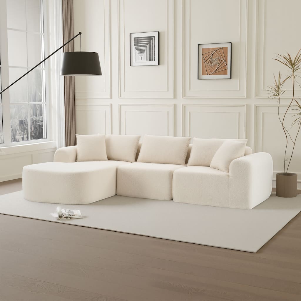 Dovelina Teddy Fabric Foam-Filled Sleeper Sofa Chaise for Living Room