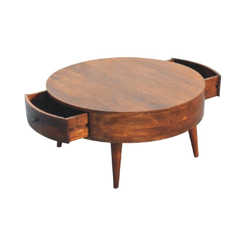 Artisan Furniture Solid Wood Odyssey Coffee Table, Round with 1 Drawer in Brown
