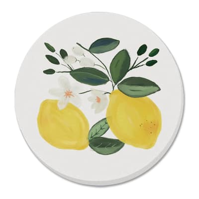 Lemon Blossom 4 Pack Absorbent Stone Coasters with Protective Cork Backing Made in The USA Absorbent Easily Wipes Clean