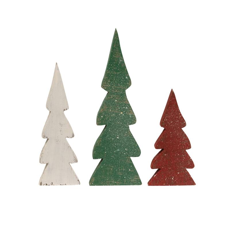 3/Set Distressed Christmas Colors Wooden Trees