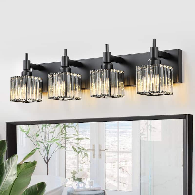 2/3/4-Light Modern Bathroom Crystal Vanity Light Wall Sconces - 27.5 - Black