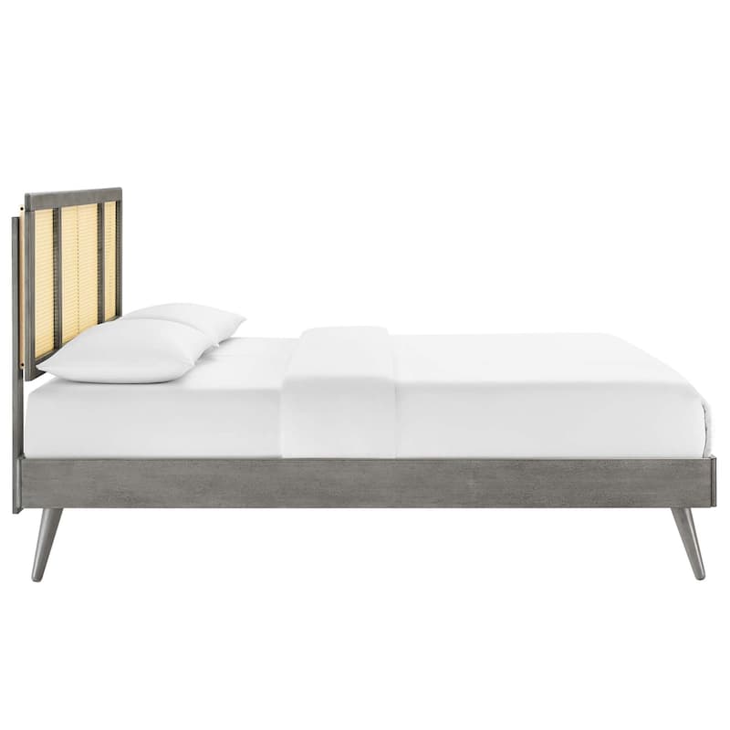 Kelsea Cane and Wood King Platform Bed With Splayed Legs - On Sale ...