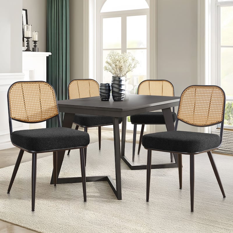 Upholstered Rattan Dining Chairs Set of 2 Side Chair - 33.86"H x 18.9"W x 22.83"D - Set of 4 - Black