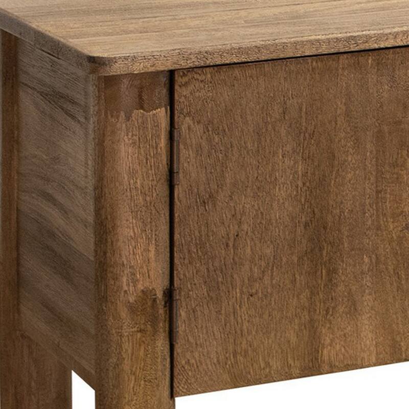 Olum 60 Inch Sofa Table, 2 Drawers, Lower Shelf, Solid Mango Wood, Brown