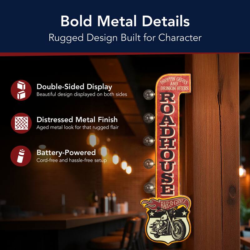 American Art Decor Vintage 'Roadhouse Bar & Grill' LED Metal Sign ...