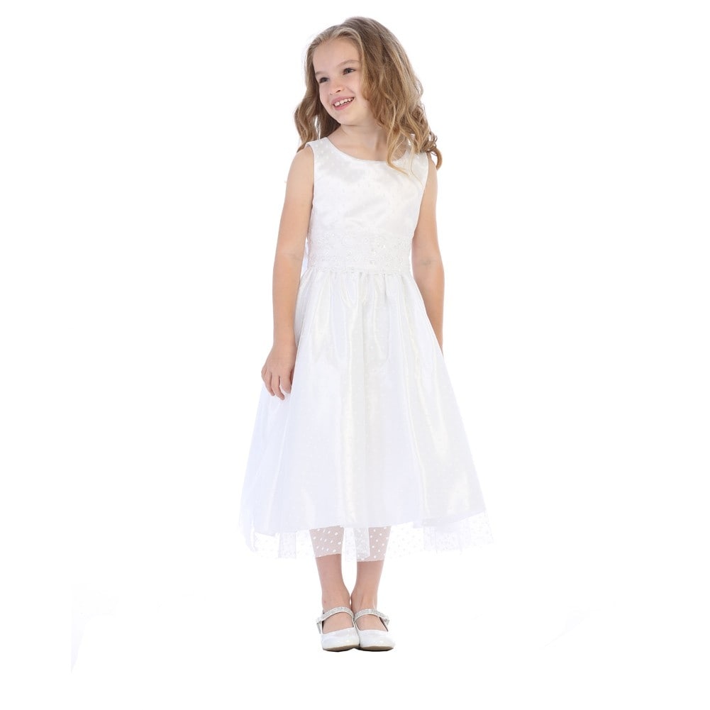 Shop Girls White Polka Dot Tulle Tea Length Flower Girl Communion