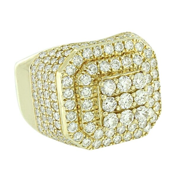 Mens 14k Yellow Gold XL Round Real Diamond Pinky Ring 3.65 Ct Wedding Engagement