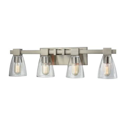 Ensley 4-Light Vanity Lamp in Satin Nickel with Square-to-Round Clear Glass