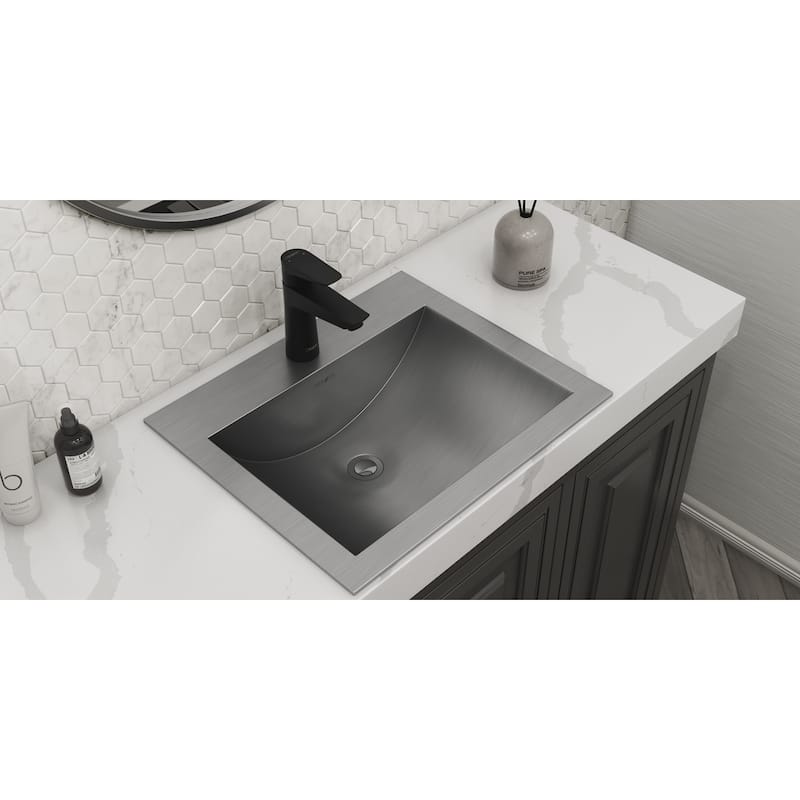 Ruvati 21 x 17 inch Drop-in Topmount Bathroom Sink Brushed Stainless Steel - 21 x 17 - 21 x 17