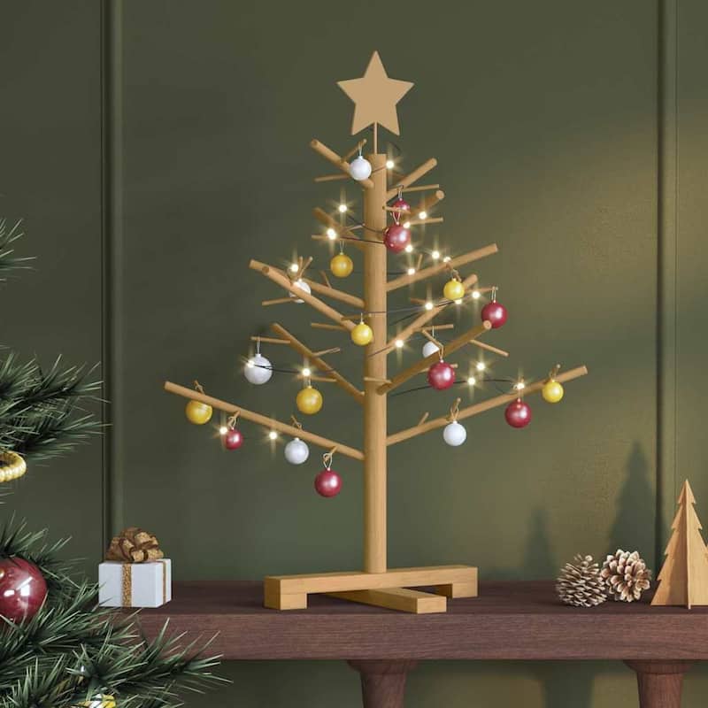 vidaXL Wooden Christmas Tree with Stand Natural/Brown Solid pine wood - Brown - 2.5 Foot