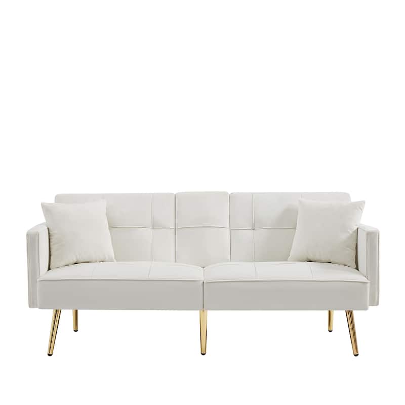 Velvet Futon Sofa Bed With Gold Metal Legs