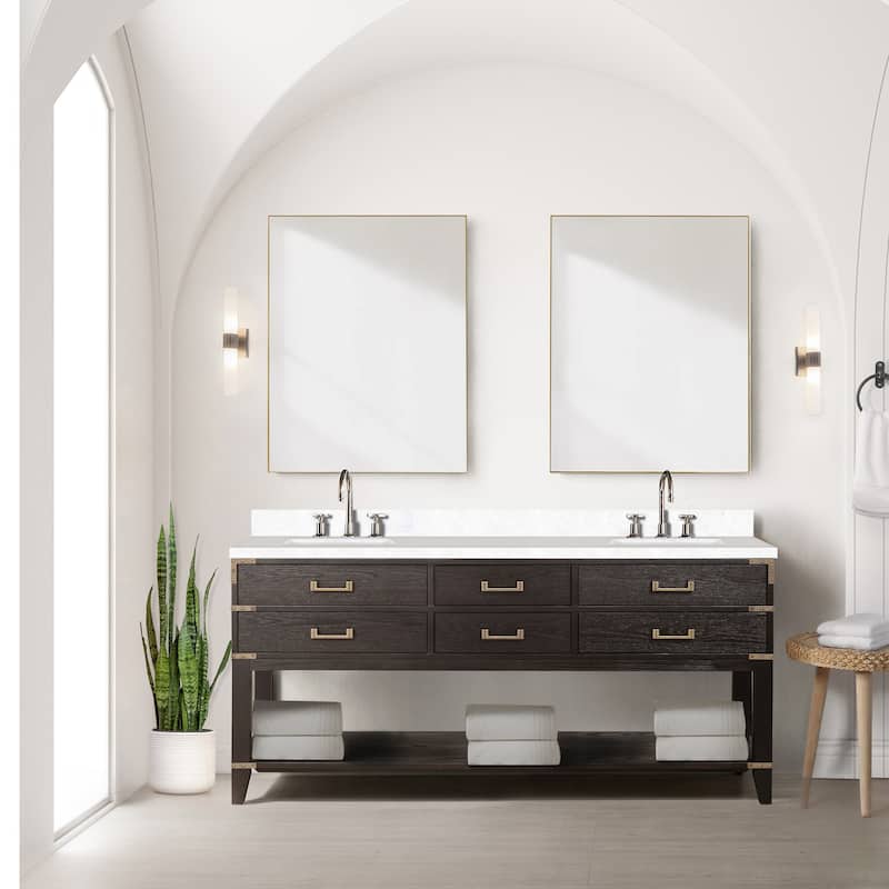 Norwalk 60 in W x 22 in D Black Oak Double Bath Vanity and Cultured Marble Top