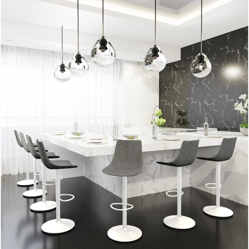 Adjustable Height Bar Stool in Leather Upholstery With White Iron Base Tilbury Collection