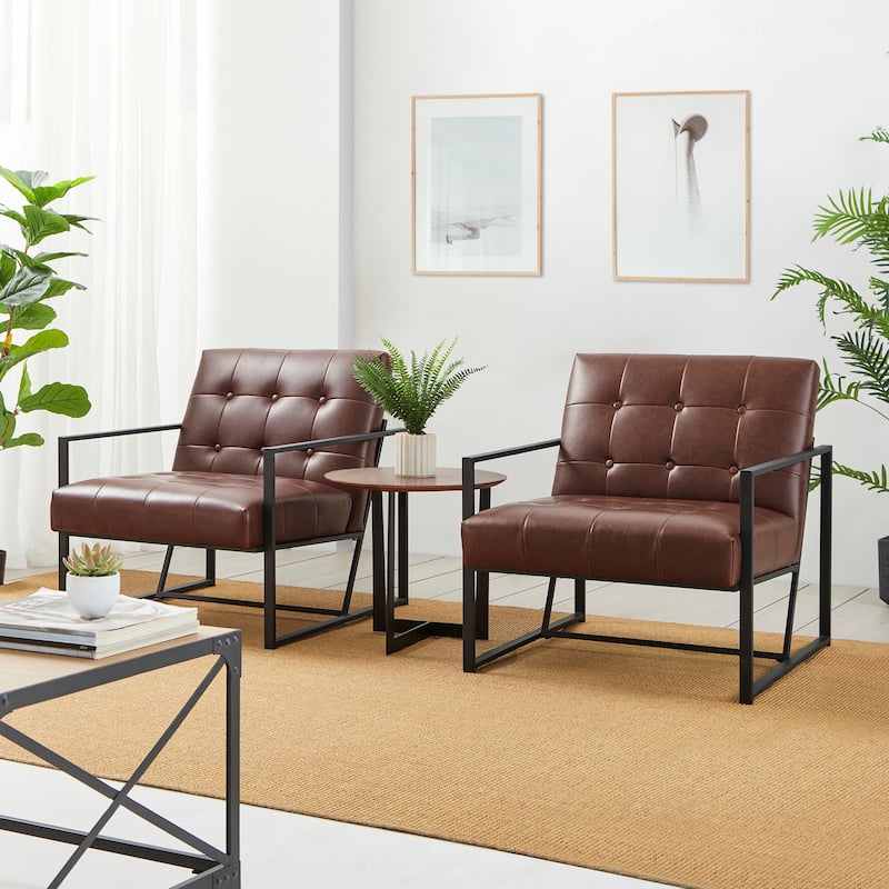 Glitzhome 29.50"W Mid-Century PU Leather Tufted Accent Chair - 29.5"W x 30.5"H x 29.25"D