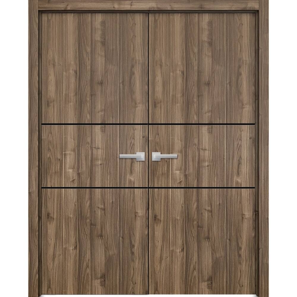Solid French Double Doors 36 x 80 Planum 0014 Walnut with
