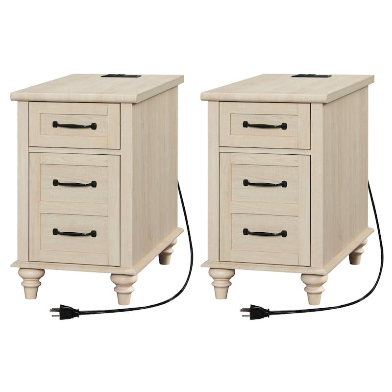 Nightstand End Table With Charging Station for Living Room Bedroom