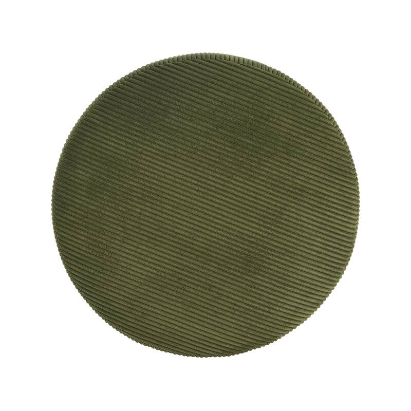 Corduroy Upholstered Round Ottoman - Olive Green Stylish Accent Table