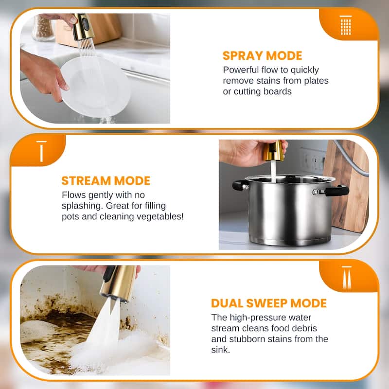 WOWOW Single Handle Pull Down Kitchen Faucet with Soap Dispenser