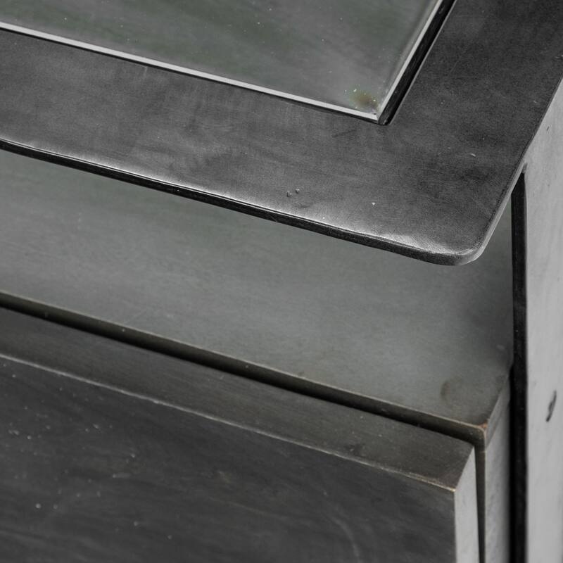 Vidro Glass Top w/ Black Solid Wood Drawers & Black Iron Frame Rectangular Coffee Table