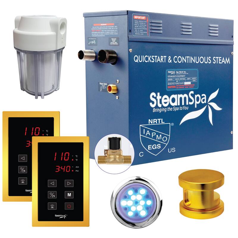 SteamSpa Royal 7.5 KW QuickStart Acu-Steam Bath Generator Package with - Gold