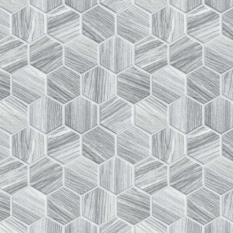 Merola Tile Llama 2" Hex Matte Silver Smoke 11-1/8" x 12-5/8" Porcelain Mosaic Floor and Wall Tile