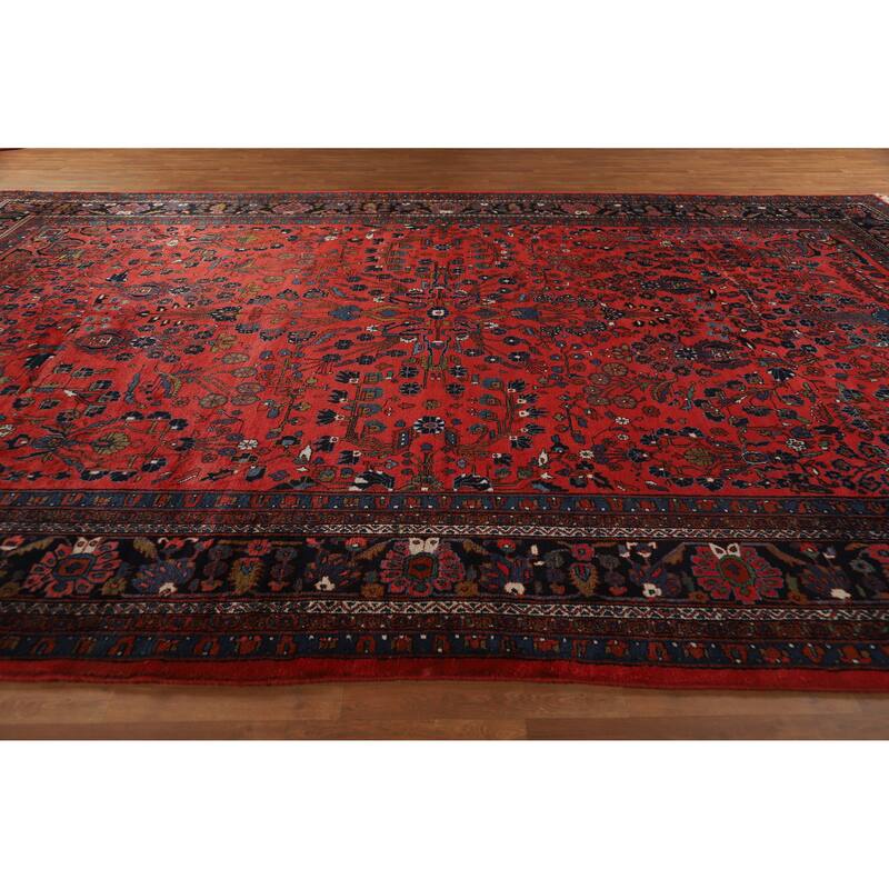 Hand Knotted Oriental 100% Wool Carpet Traditional All-Over Red Bibikabad Area Rug - 16' 7'' X 11' 7''