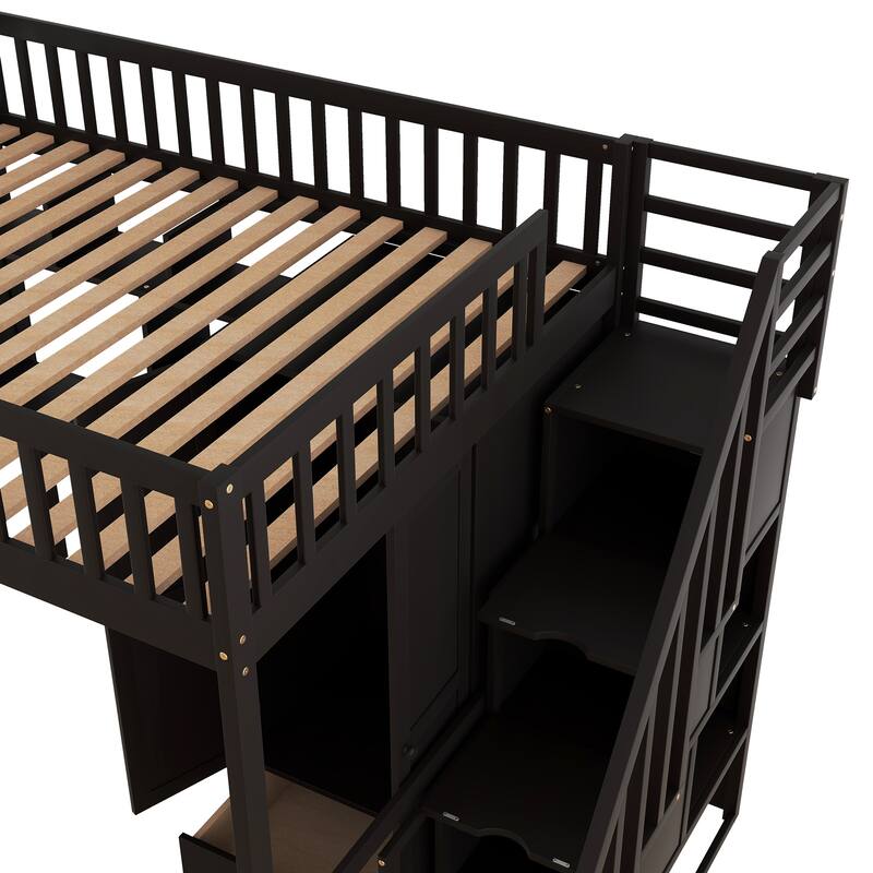 Loft Bed with Bookshelf,Drawers,Desk,and Wardrobe