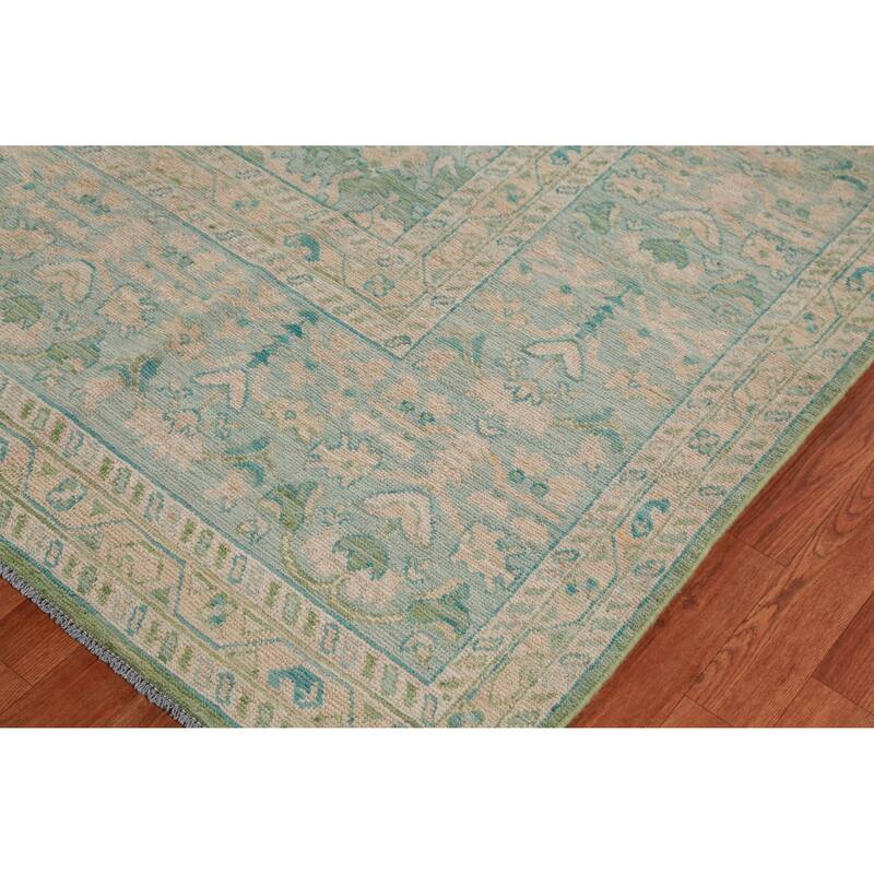 Hand Knotted Oriental 100% Wool Carpet Transitional All-Over Green Oushak Area Rug - 11' 10'' X 9' 0''