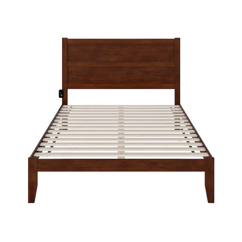 Renaissance Revival Bed Walnut Finish - Modern Platform Bed Frame - Bedroom Furniture