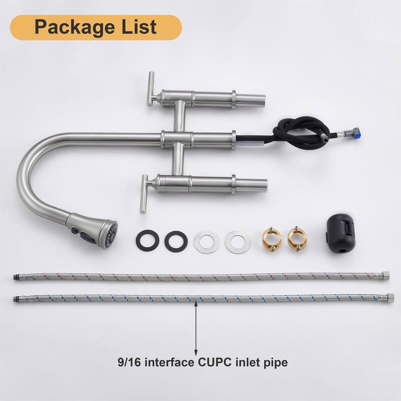 Clihome 3-Function Stainless PullDown Kitchen Heritage Bridge Faucet