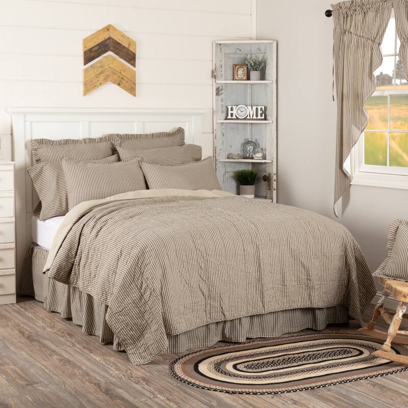 Sawyer Mill Ticking Stripe Quilted Coverlet - Dark Creme/Coal Black - Twin