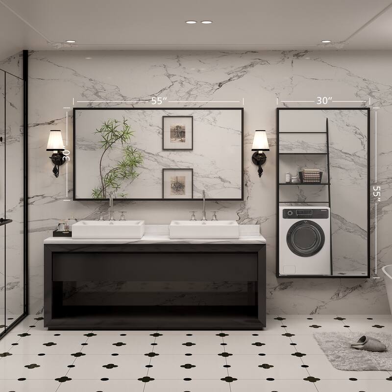 Tempered Glass and Metal Framed French Cleat Mounted Wall Bathroom / Vanity Mirror