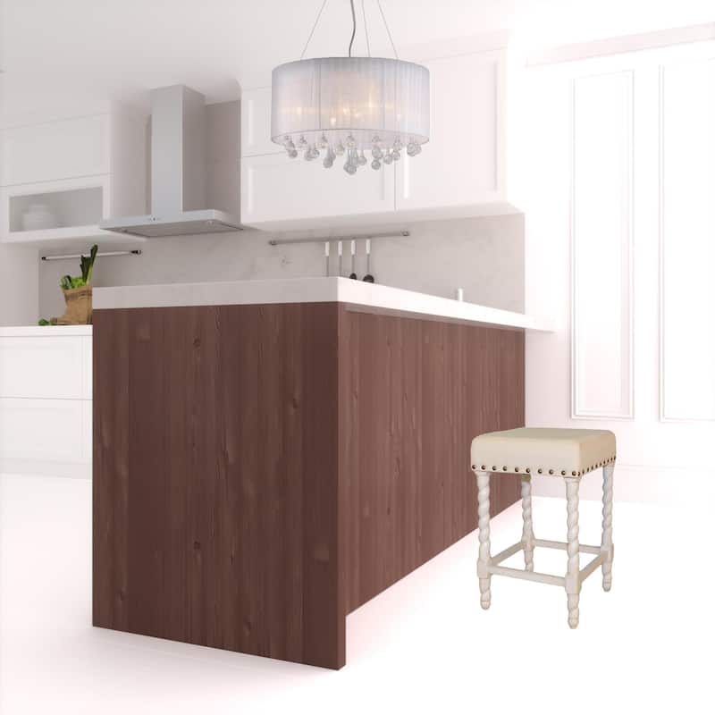 24" Cream And White Backless Counter Height Bar Chair With Footrest - 16.375