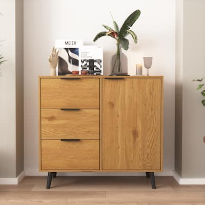 Mid Century Cabinet Storage Cabinet with 3 Drawers and Adjustable Shelf for Living Room