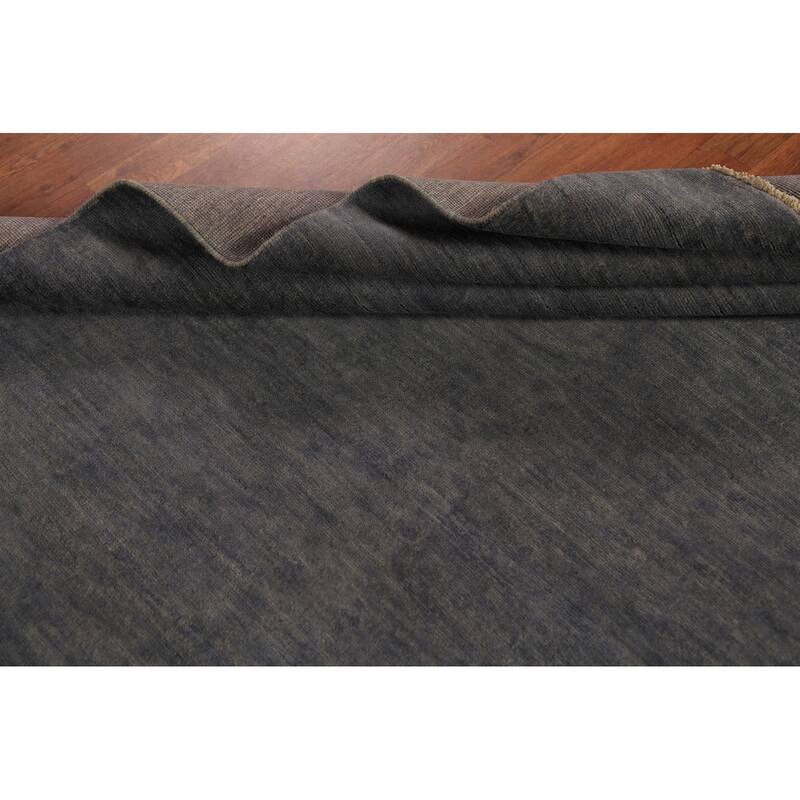 Gabbeh Modern Area Rug Hand-Knotted Strip Gray Wool Carpet - 5'7" x 7'10"