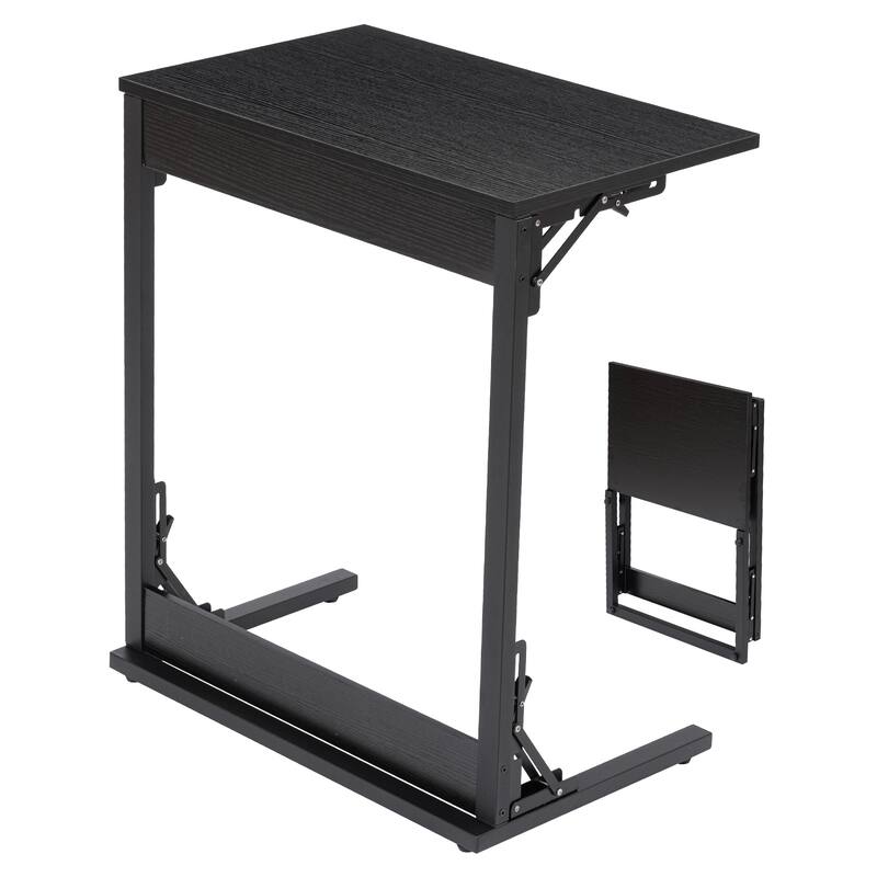 COSIEST 27.5'' Folding C Shaped Metal Sofa End Table - Black