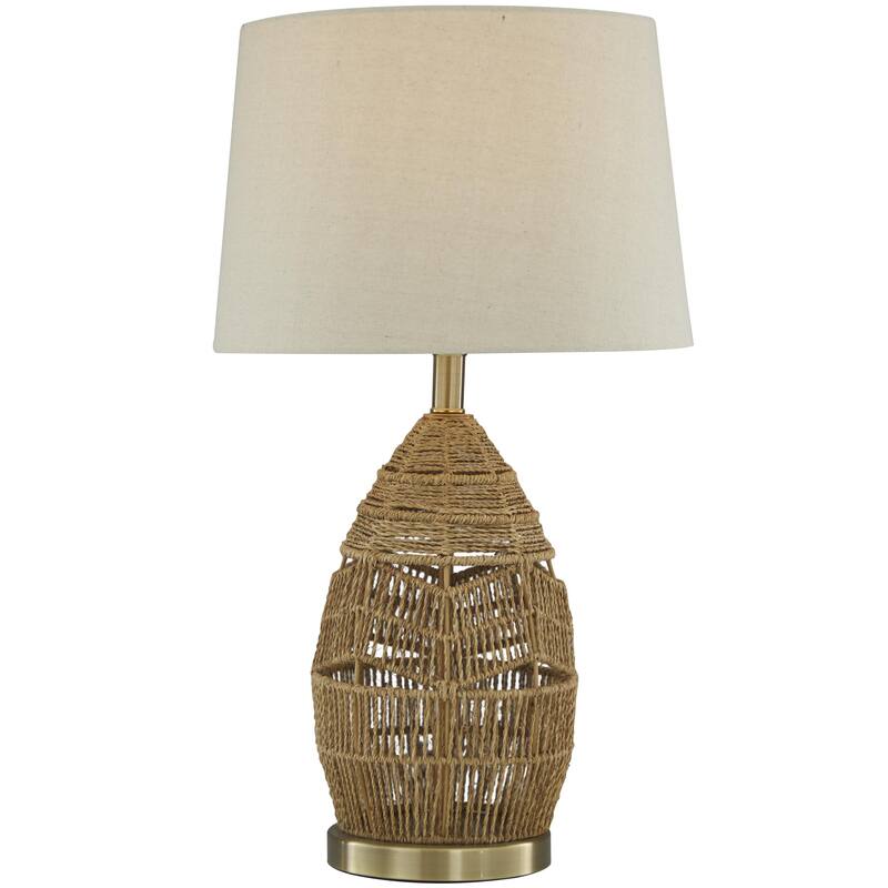 Wicker Wood Handmade Woven Room Table Lamp with Zig Zag Pattern and Gold Base - Brown - Roche River Decor