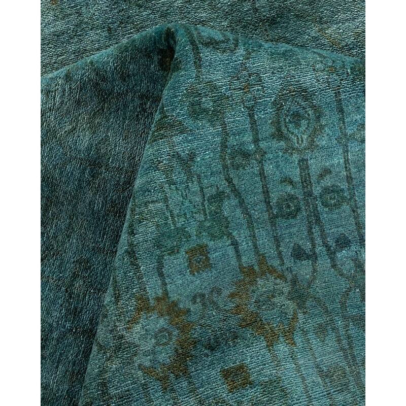 Overton Hand Knotted Wool Vintage Inspired Modern Contemporary Overdyed Blue Area Rug - 8' 10" x 11' 10"