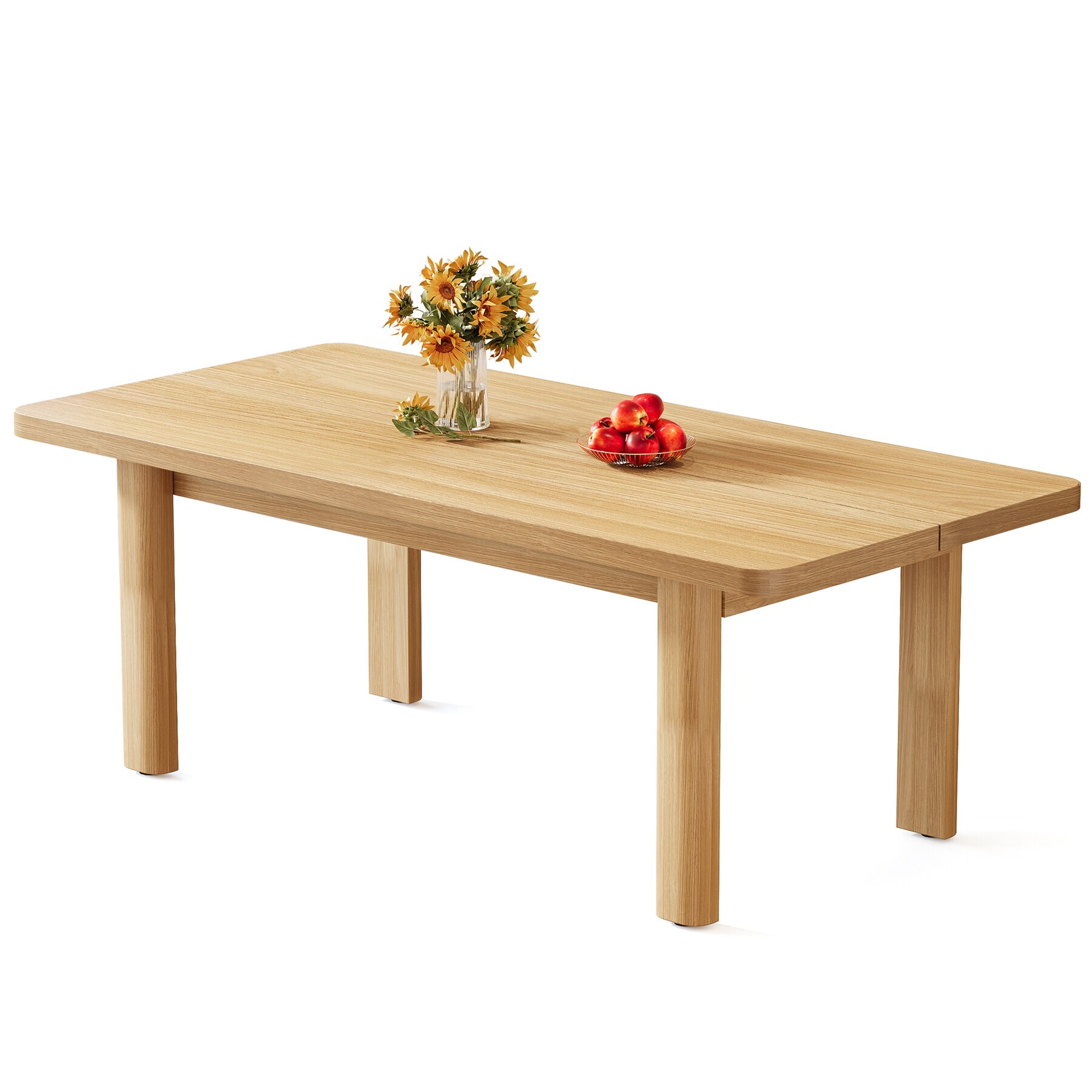 Wood Dining Table, 63'' Farmhouse Kitchen Table with Solid Wood Legs