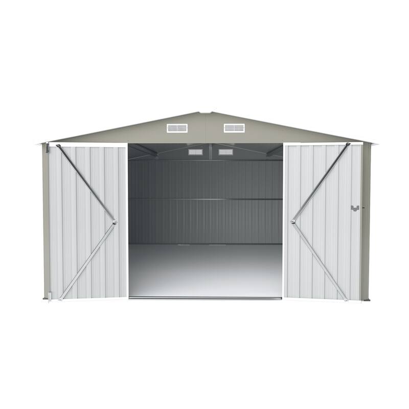 Outdoor Metal Storage Shed with 3 Lockable Doors and 4 Vents