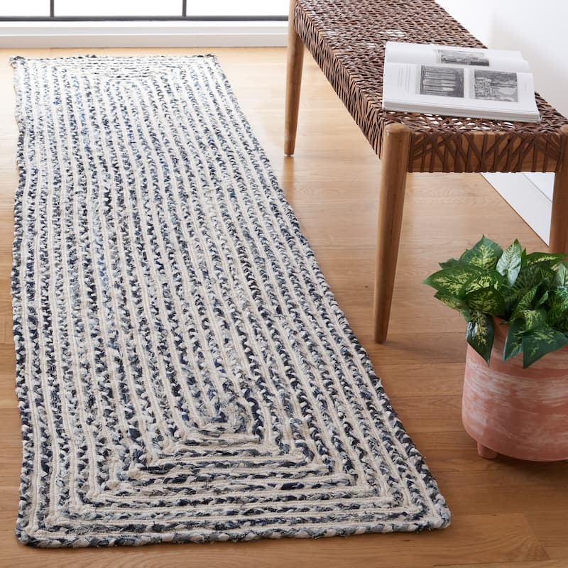 SAFAVIEH Handmade Braided Tadako Cotton Rug - 2'3" x 7' Runner - Black/Navy