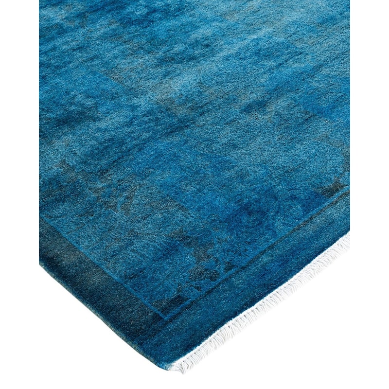 Overton Handknotted Wool Vintage Inspired Contemporary Overdyed Blue Area Rug - 17' 4" x 12' 4"
