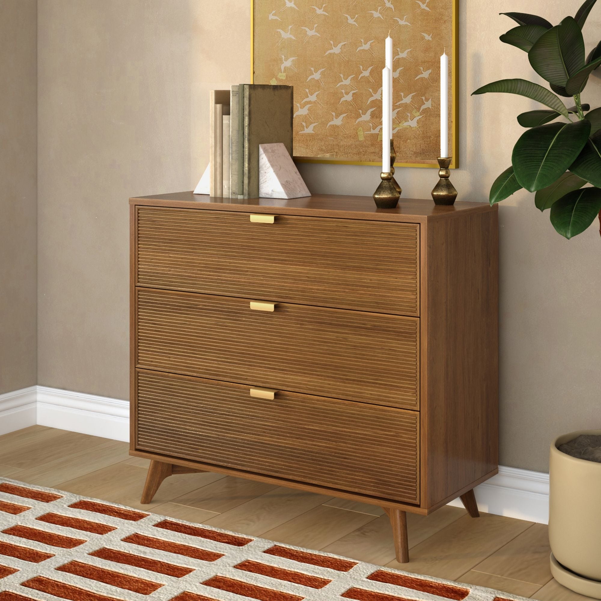 Plank and Beam Linea Tambour 3 Drawer Dresser with Brass Pull