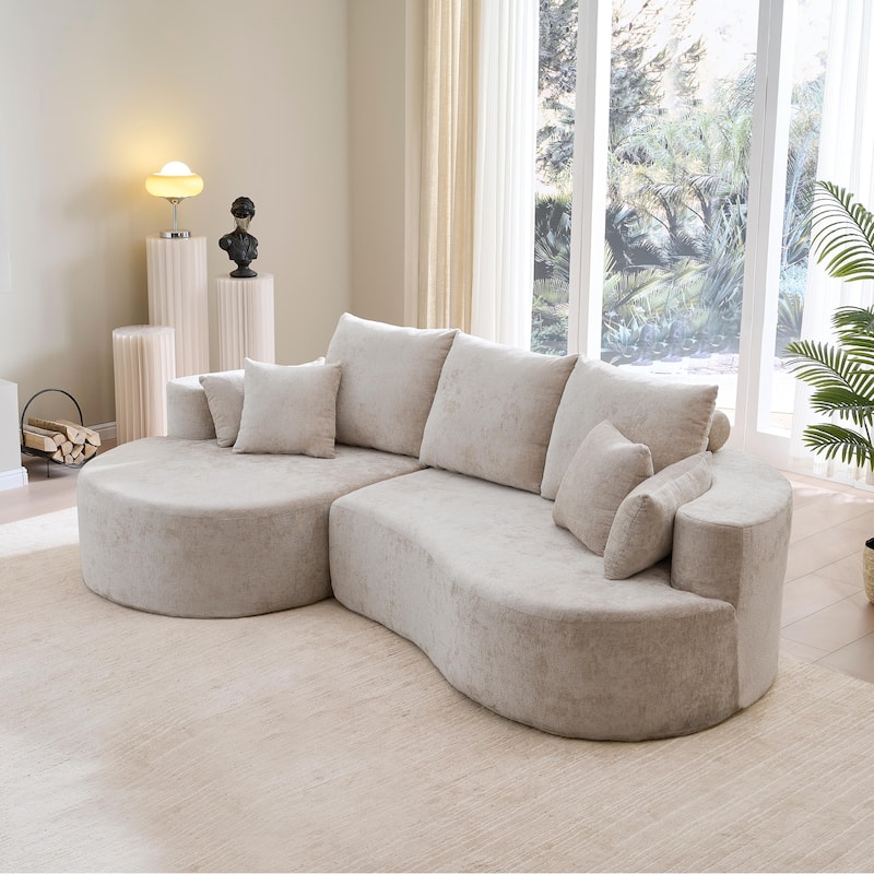 Christopher Knight Home - 106'' Cloud Curved Sectional Sofa with Right Chaise Lounge and Ultra-Soft Foam Comfort - Silver lining