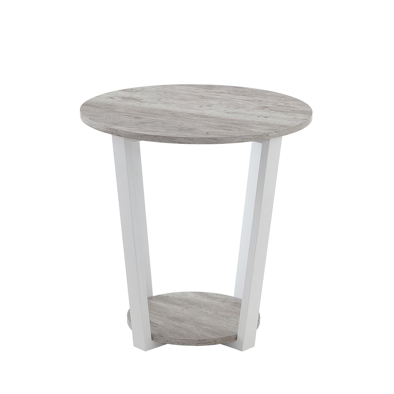 Elysian Contemporary Round End Table with Shelf, - Gray