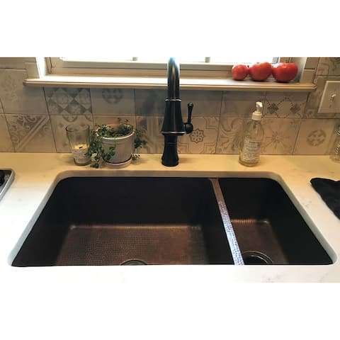 33-in Hammered Copper 75/25 Double Basin Kitchen Sink (K75DB33199)
