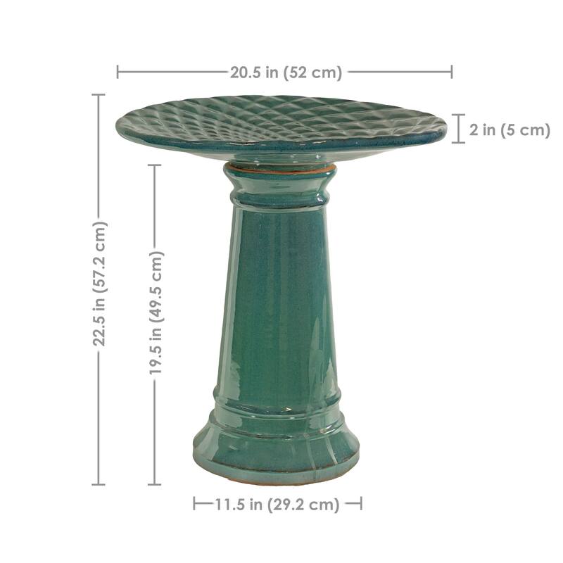 Rennes Turquoise Outdoor Ceramic Bird Bath - 22.5" H